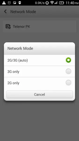 Mobile Network mode selection