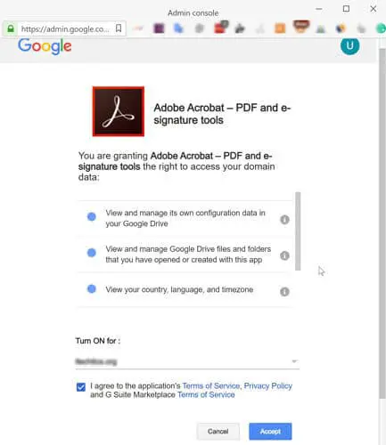 Accept right to access your data in Google Drive by Adobe