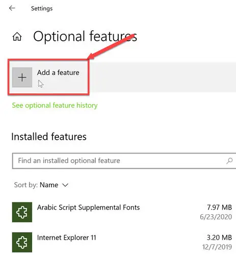 Add a feature in Windows 10 Version 2004