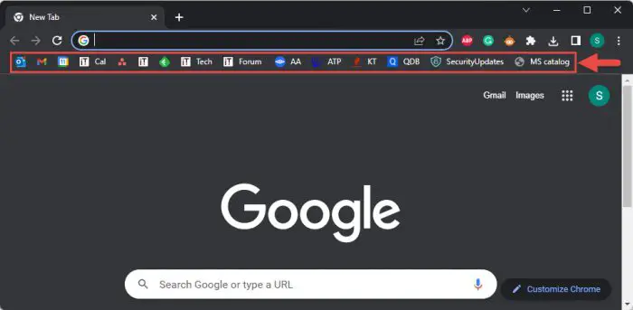 Bookmarks bar in Google Chrome