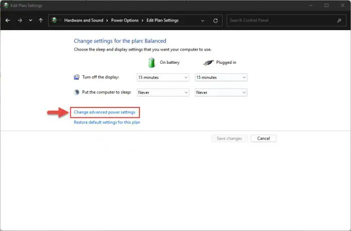 Change advanced power settings