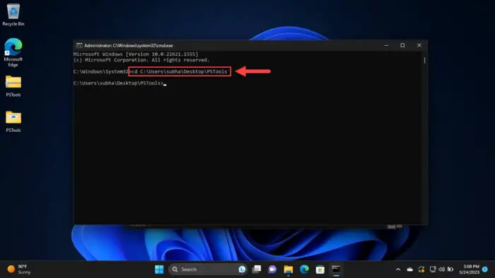 Change directory to PsTools