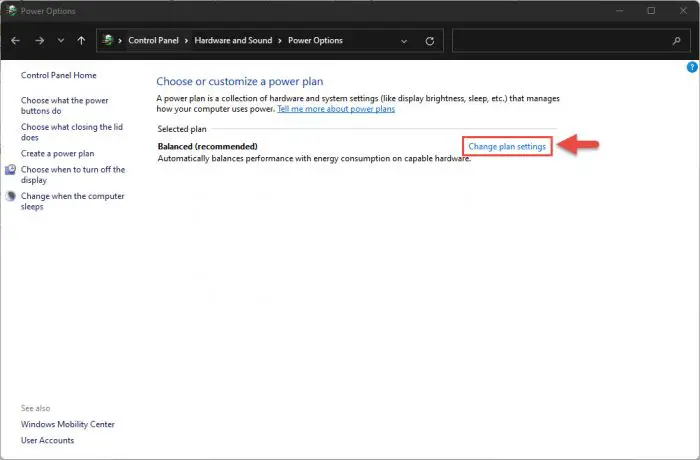 Change power plan settings