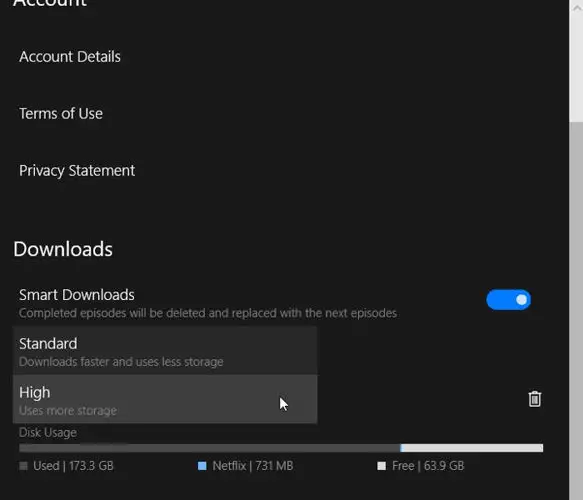 Change video download quality in Netflix