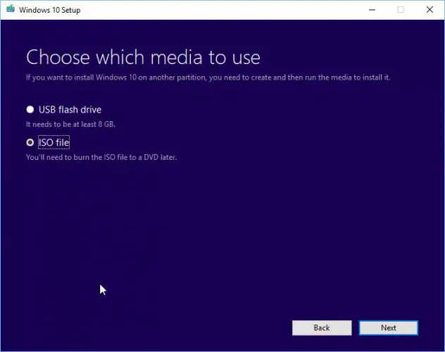 Select media or create ISO file