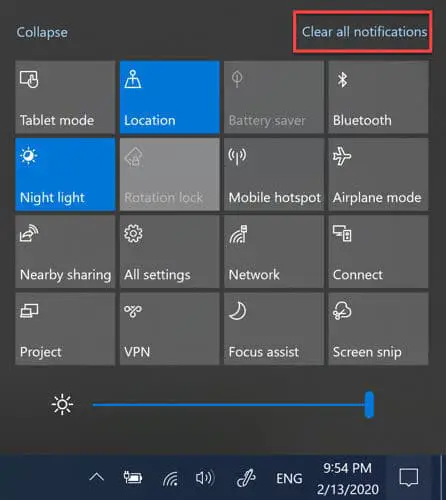 Clear all notifications in Windows 10