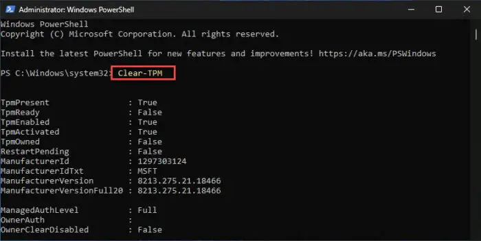 Clear TPM using PowerShell