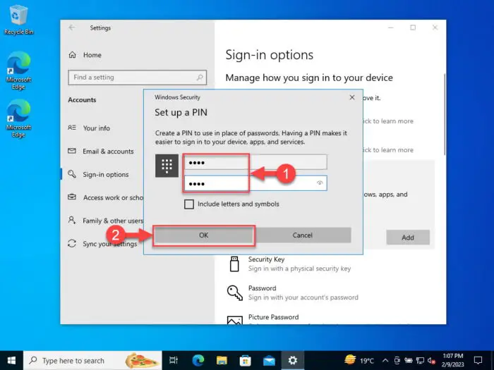 Configure a new Windows Hello PIN