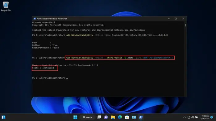 Confirm ADUC installation from PowerShell