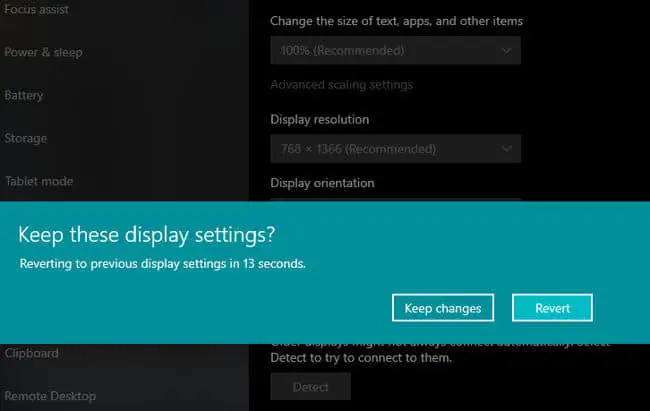 Confirmation message about keeping these display settings