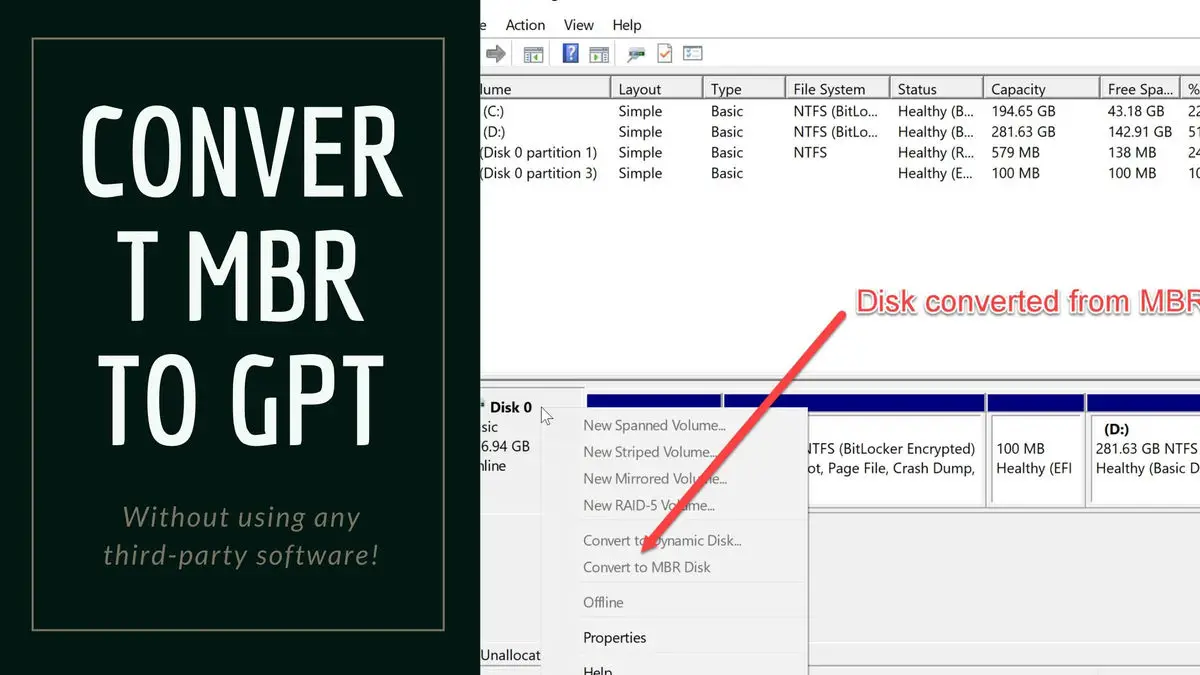 Convert MBR to GPT