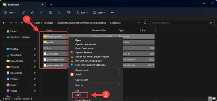 Copy LocalState folder contents