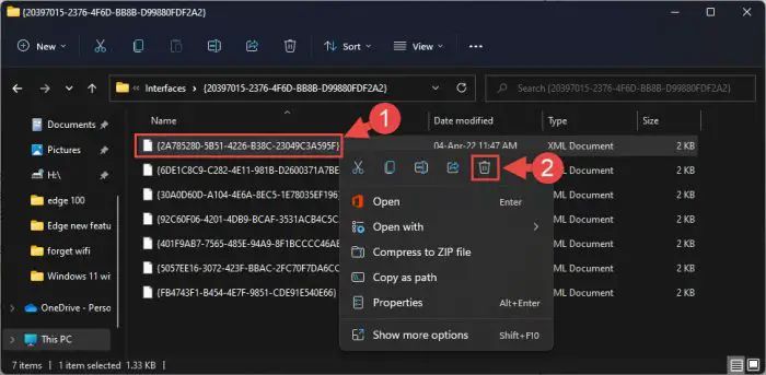 Delete network profile XML file