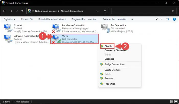 Disable network adapter