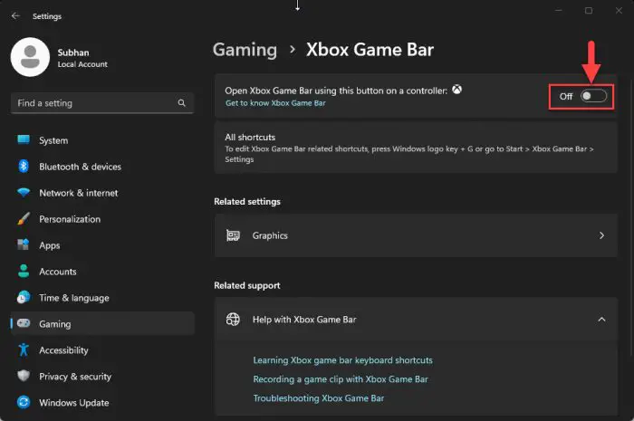 Disable Xbox Game Bar