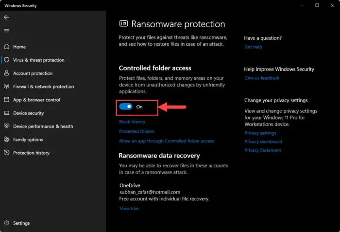 Enable Controlled Folder Access