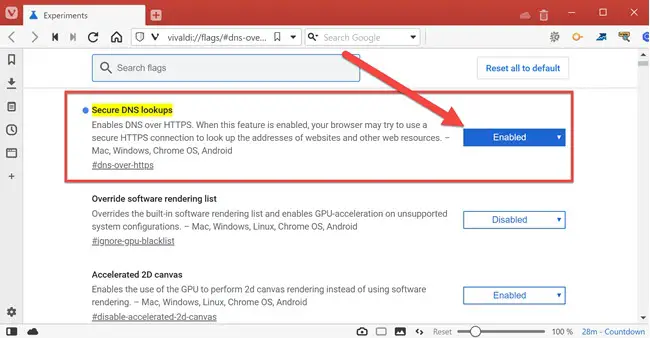 Enable DNS over HTTPS in Vivaldi