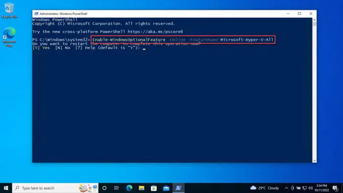 Enable Hyper V using PowerShell 1