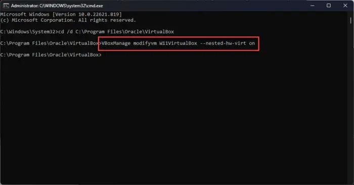 Enable nested virtualization on VirtualBox VM