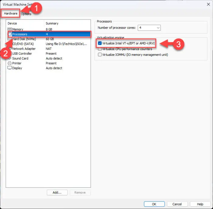 Enable nested virtualization on VMWare VM