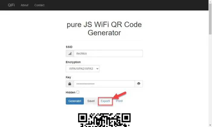 Export the QR code