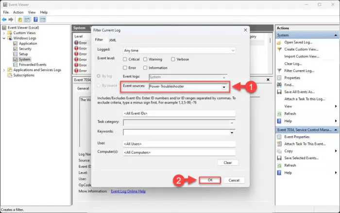 Filter power logs