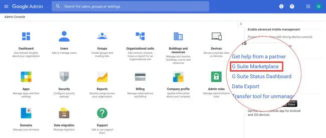 Finding GSuite marketplace in Google Admin
