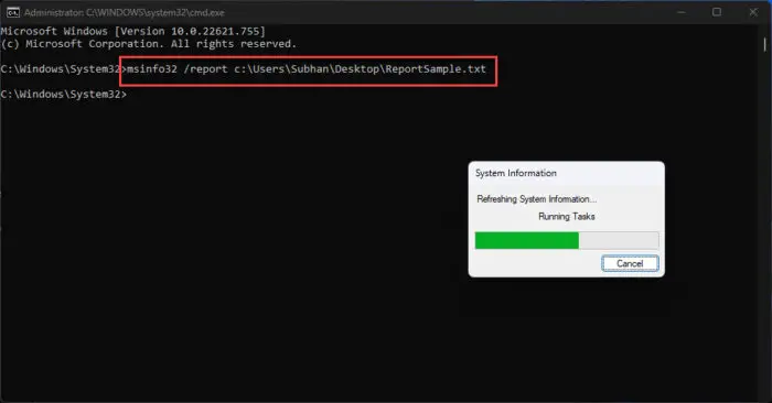 Generate report from Command Prompt
