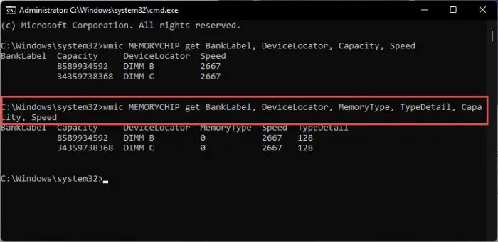 Get additional RAM details from Command Prompt