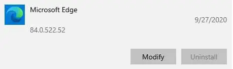 Uninstall Microsoft Edge option greyed out
