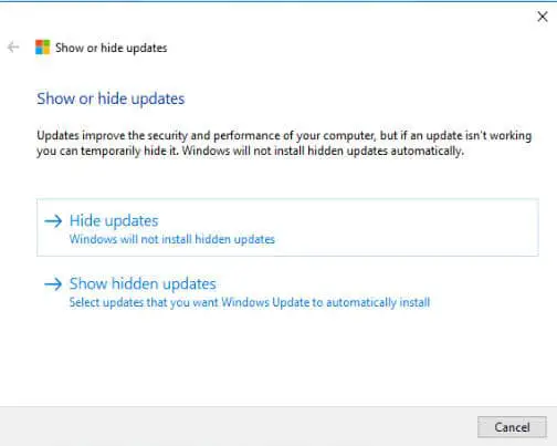 Hide updates selection window