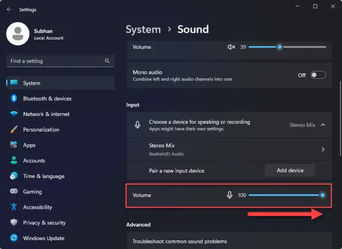 Increase Stereo Mix volume