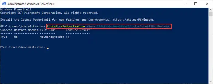 Install AD PowerShell module on Server host