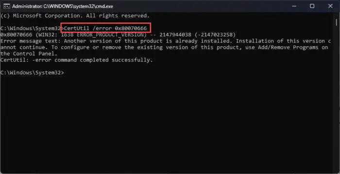 Look up error code using CertUtil command line utility