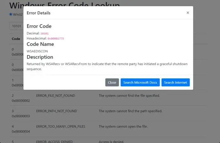 Look up error code using WinErr