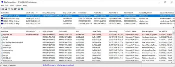 Look up stop code using BlueScreenView