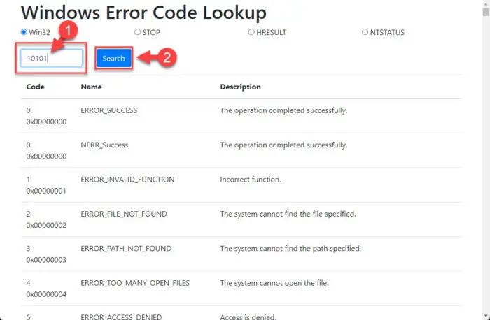 Look up Windows error codes online