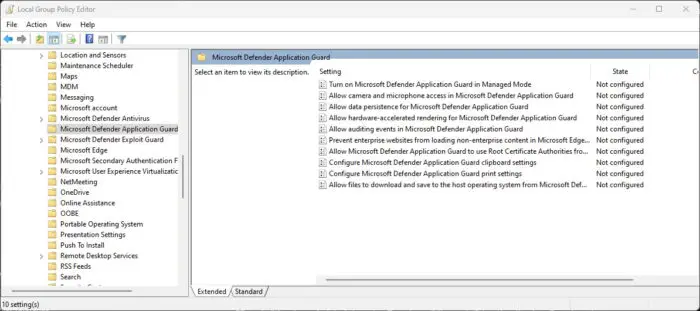 Manage Application Guard from Group Policy settings