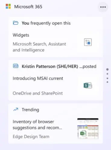 Microsoft 365 widget in Windows 11