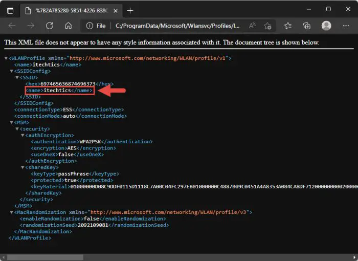 Network profile XML file