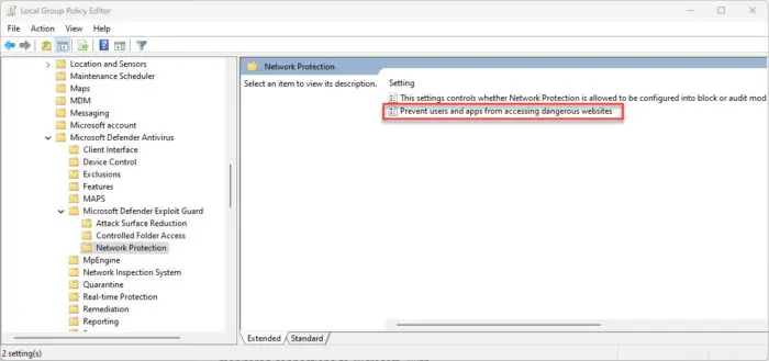 Open Network Protection policy for Windows client PC