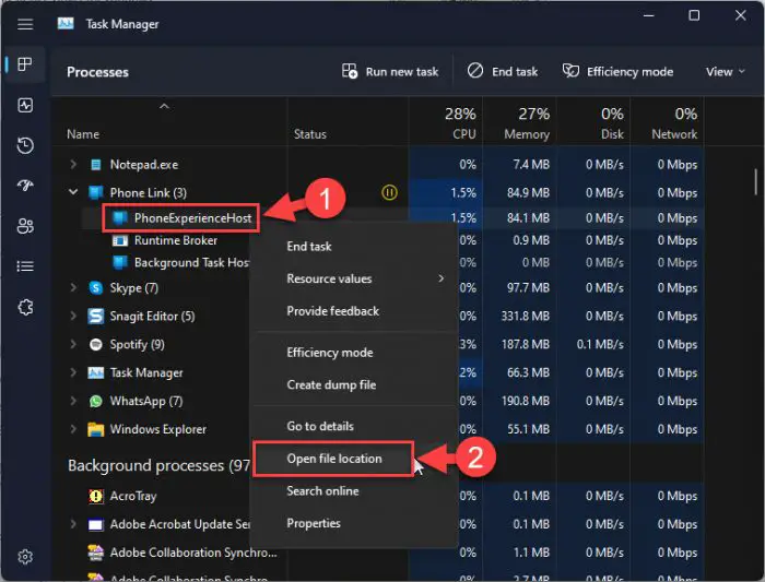 Open PhoneExperienceHost file location