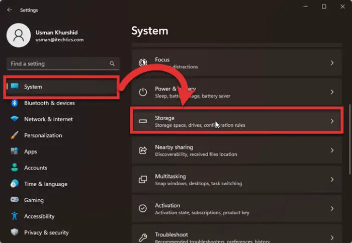 Open System Storage from Settings