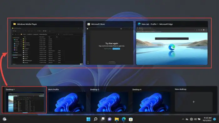 Open windows in a desktop