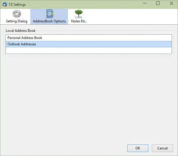 Outlook Addresses AddressBook selected