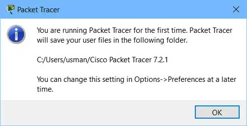 Packet Tracer first time running