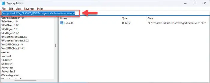 Paste Command key path in Registry Editors navigation bar