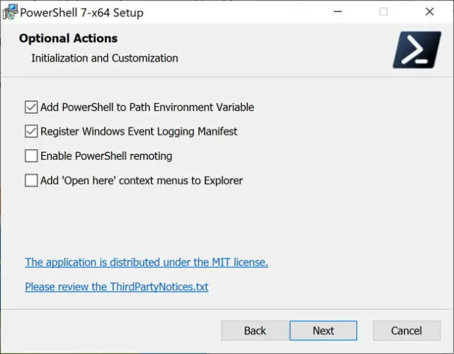 PowerShell 7 optional actions
