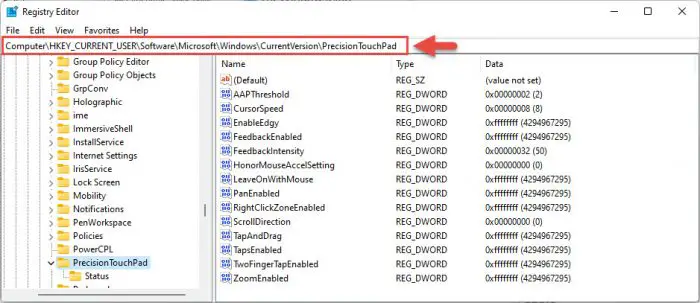 Quick navigation to PrecisionTouchPad Key