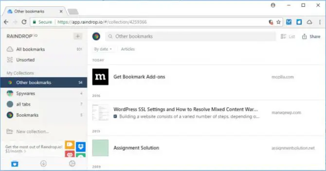 Raindrop.io - all in one bookmarks manager